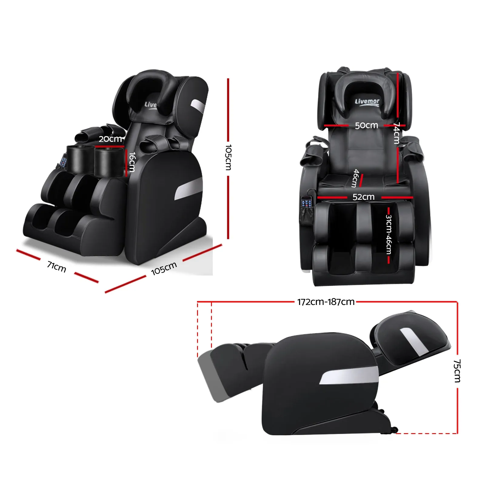 100W Electric Massage Chair - Black