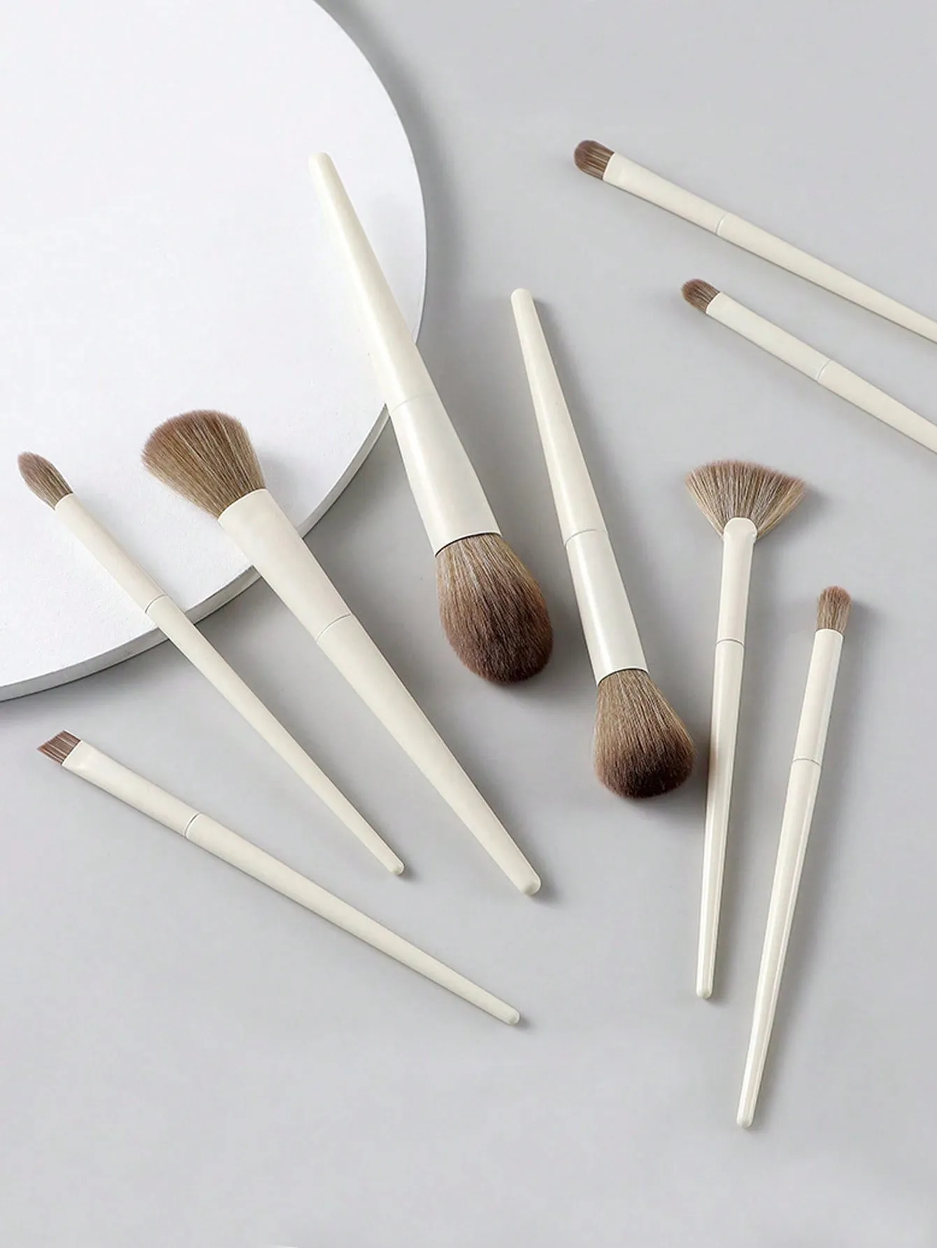 10pcs/Set Beige Makeup Brush Set, Including Fan Highlight Brush