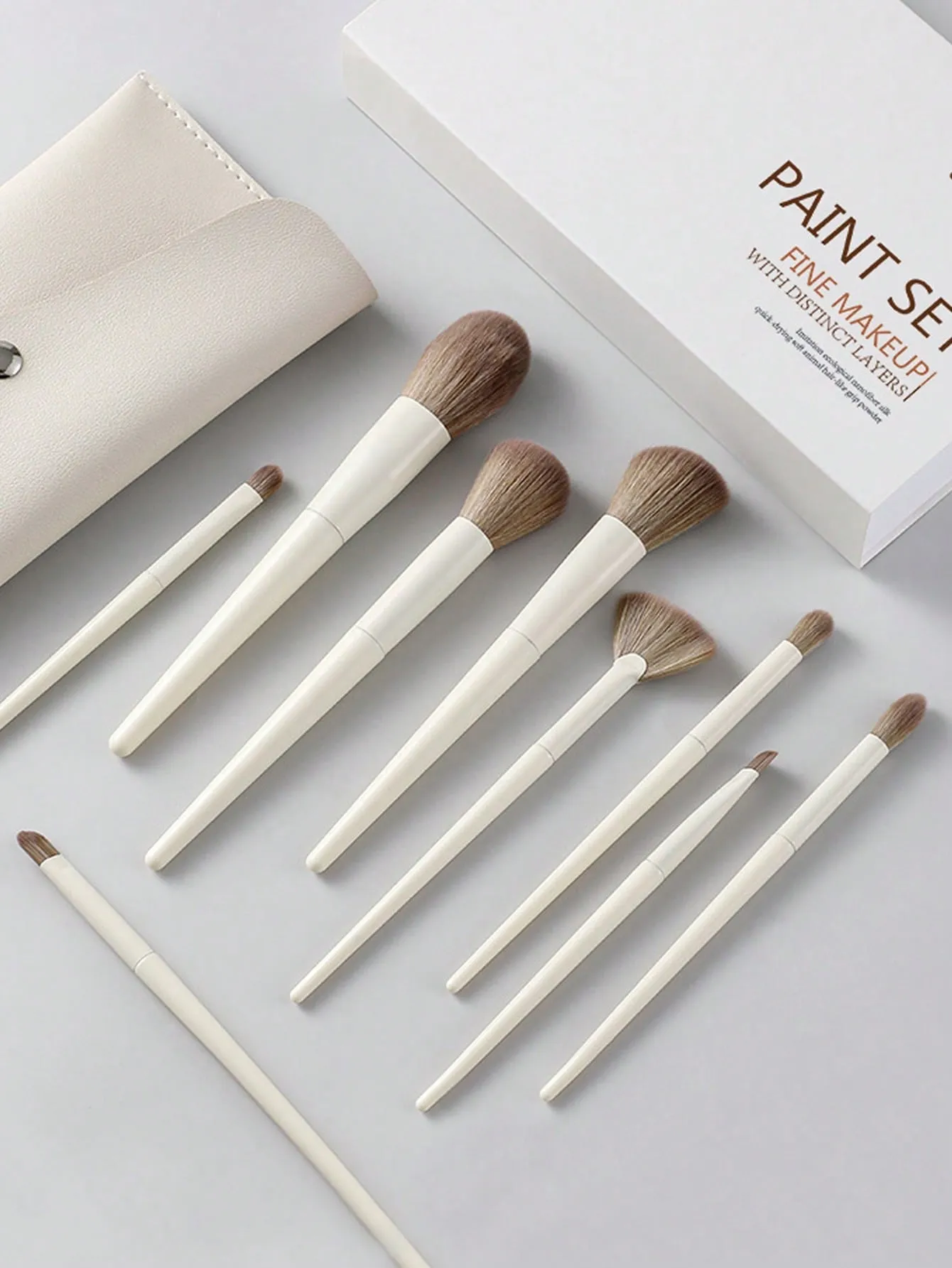 10pcs/Set Beige Makeup Brush Set, Including Fan Highlight Brush