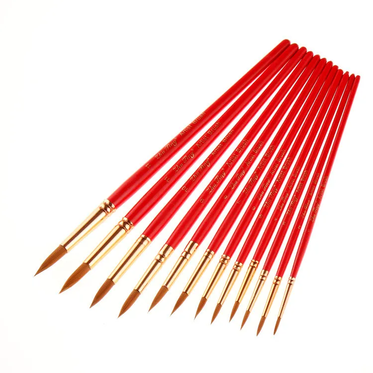 12 Nylon Wool Red Rod Watercolor Pens Set Art Paint Brushes Pen