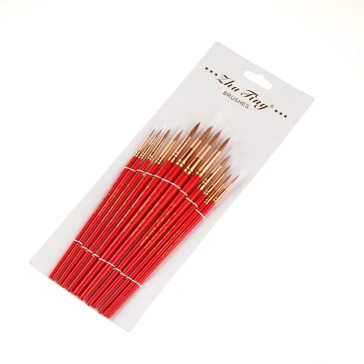 12 Nylon Wool Red Rod Watercolor Pens Set Art Paint Brushes Pen