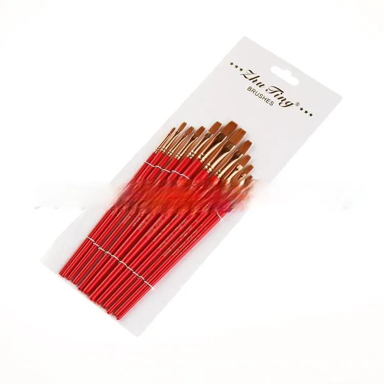 12 Nylon Wool Red Rod Watercolor Pens Set Art Paint Brushes Pen