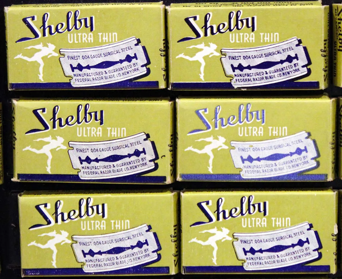 1930s ART DECO SHELBY RAZOR BLADE STORE COUNTERTOP ADVERTISING DISPLAY MINT NOS