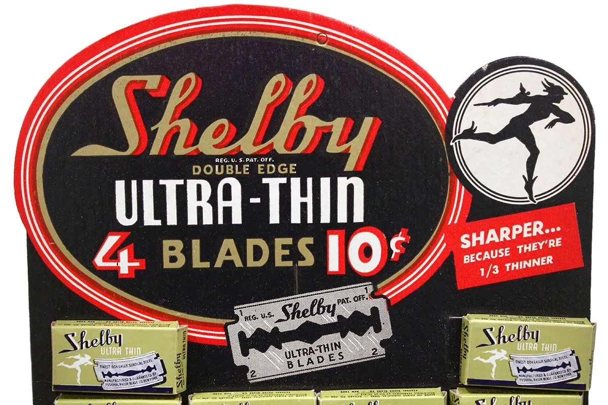 1930s ART DECO SHELBY RAZOR BLADE STORE COUNTERTOP ADVERTISING DISPLAY MINT NOS