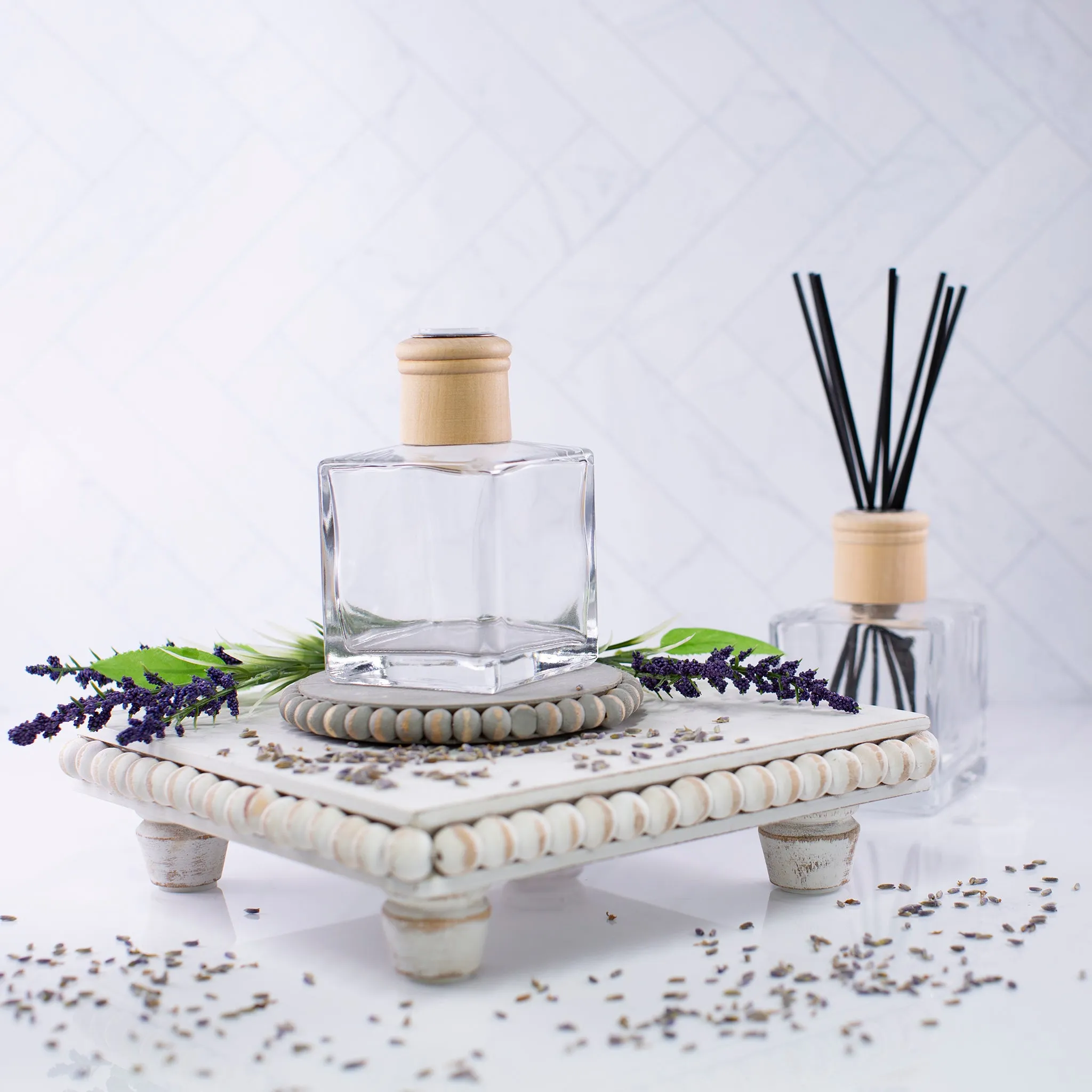 200 ml Clear Glass Square Reed Diffuser Bottle with Wood Cap