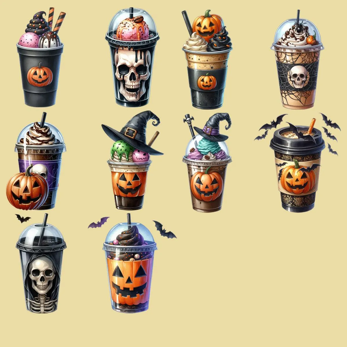 25 Halloween Coffee Cup Designs Bundle PNG