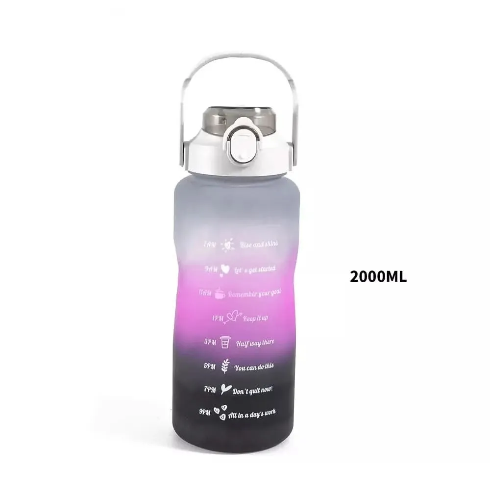 3-in-1 Trendy Motivational water bottle set with Time Markers & Inspirational Quotes(2000ml, 900ml, 300ml)