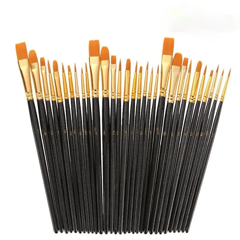 30 pcs  Nylon Hair Glitter Black Rod Watercolor Brushes