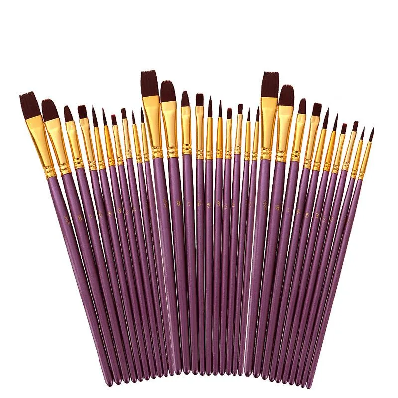 30 pcs  Nylon Hair Glitter Black Rod Watercolor Brushes