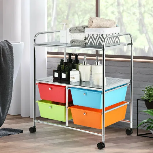 4 Drawers Shelves Rolling Storage Cart Rack-Multicolor