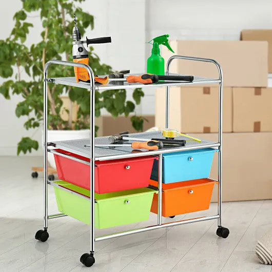 4 Drawers Shelves Rolling Storage Cart Rack-Multicolor