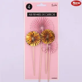 4 Pack Pink Mini Fan Wheel Decoration