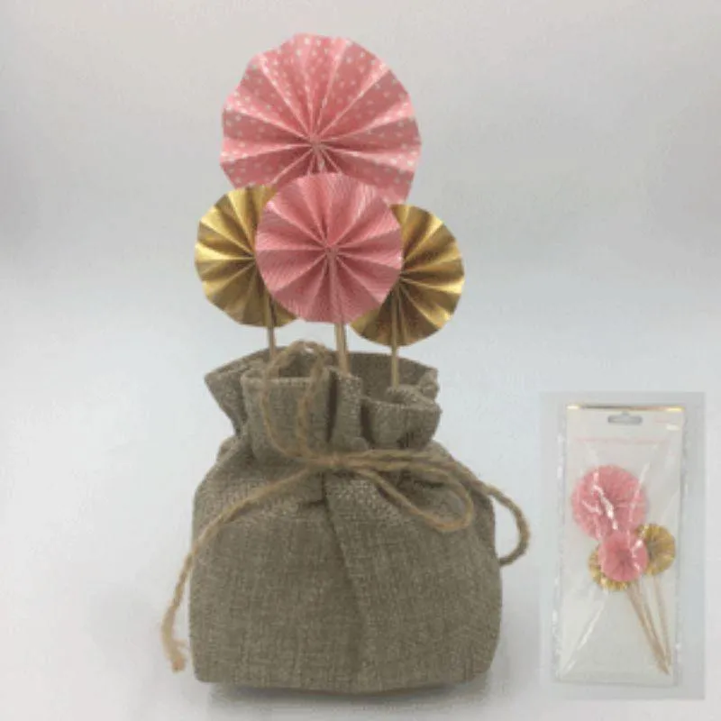 4 Pack Pink Mini Fan Wheel Decorations