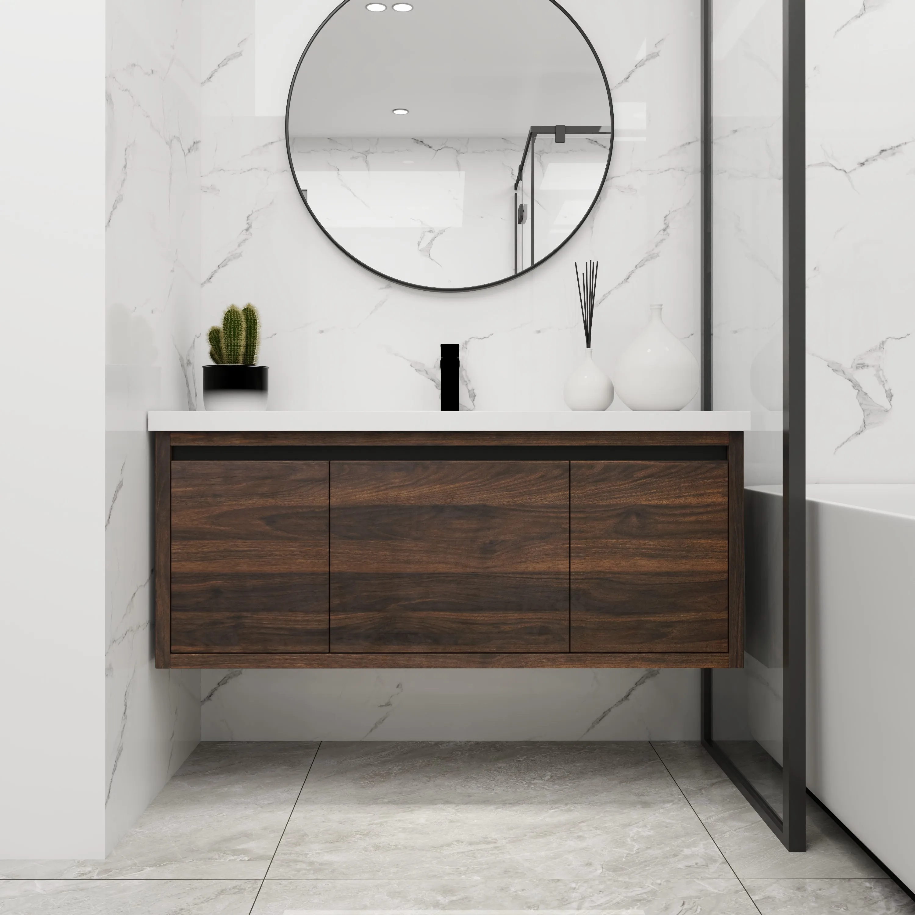 48 Inch Bathroom Cabinet With Sink - Walnut