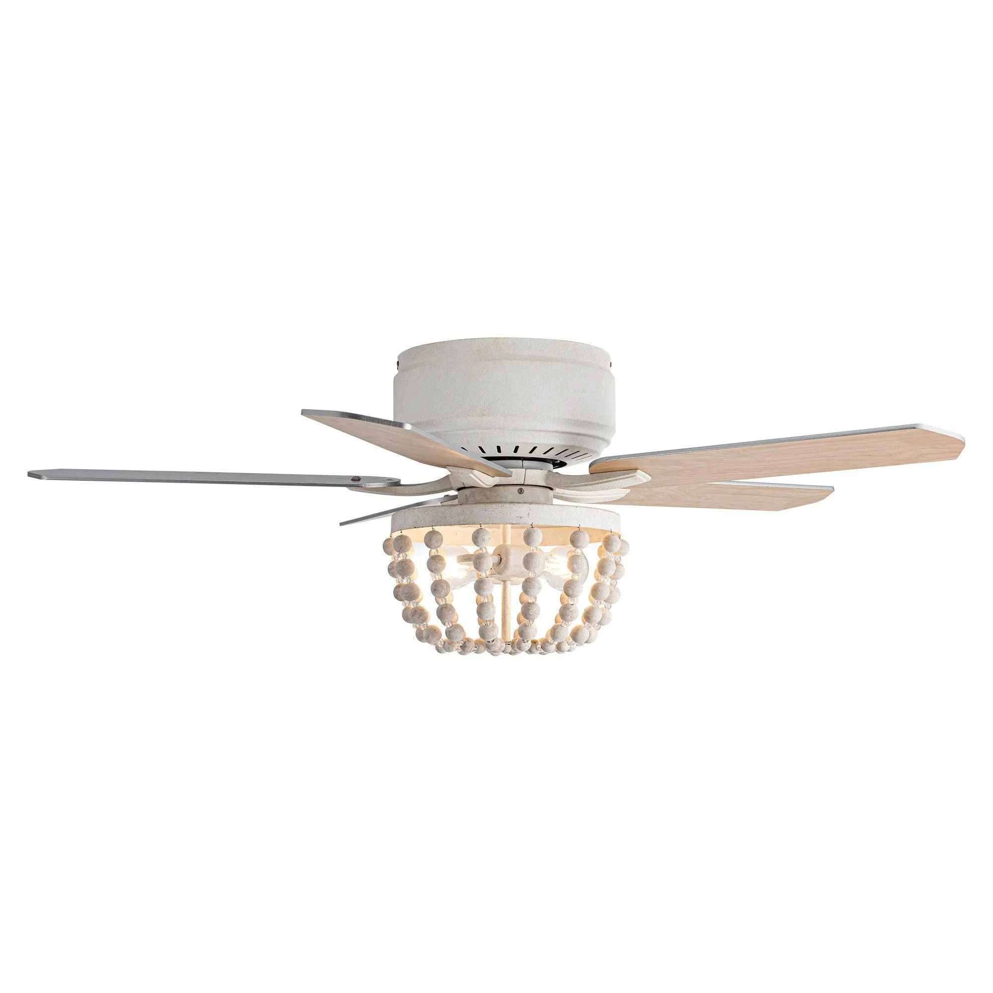 48" New Delhi Farmhouse Flush Mount Reversible Ceiling Fan with Lighting and Remote Control