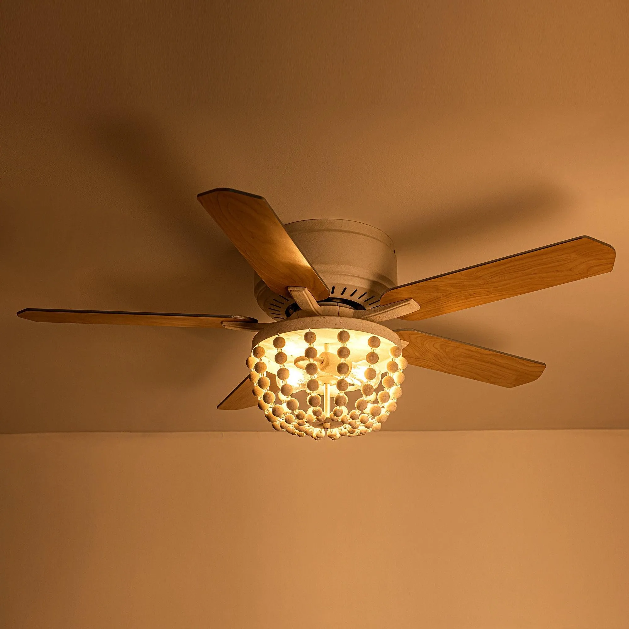 48" New Delhi Farmhouse Flush Mount Reversible Ceiling Fan with Lighting and Remote Control