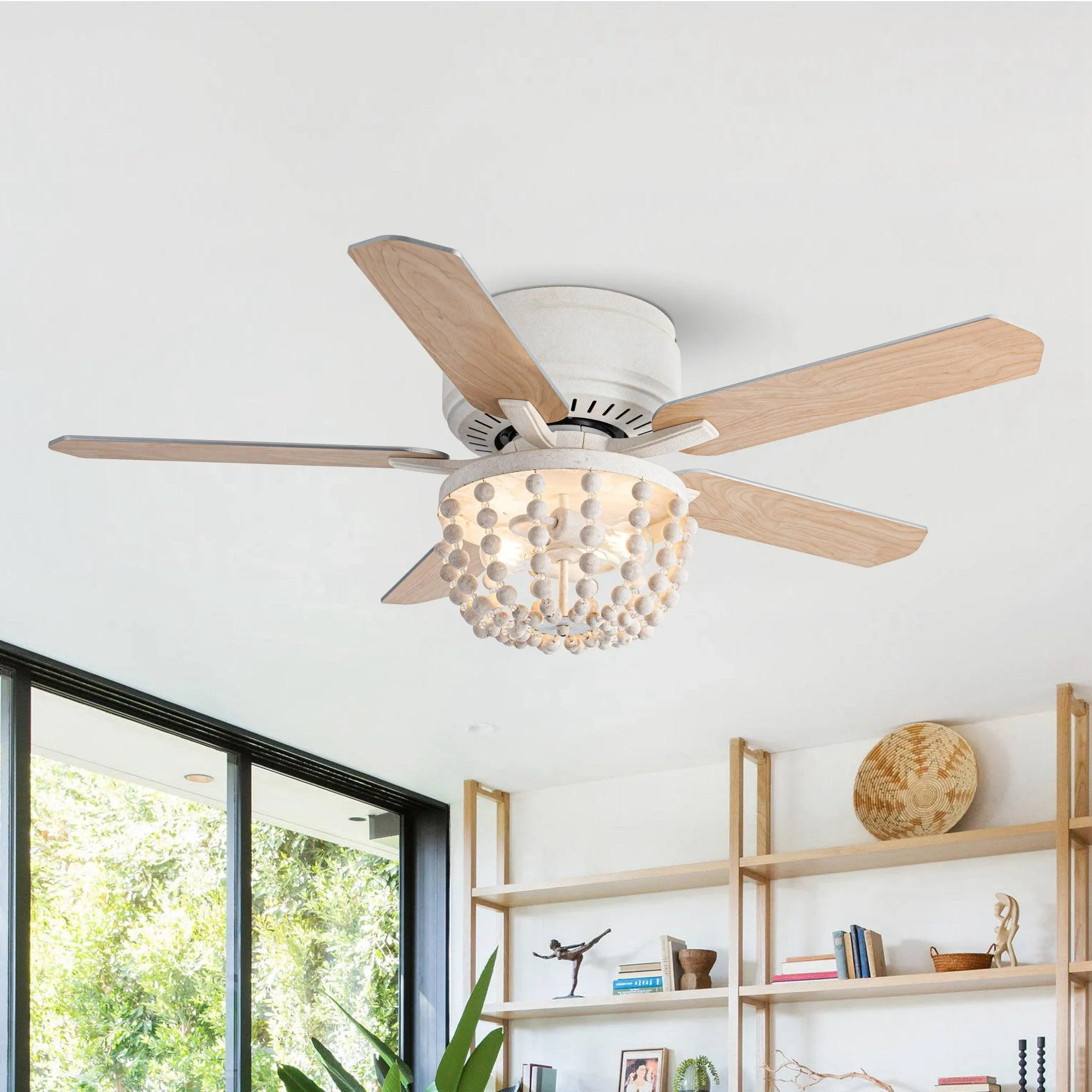 48" New Delhi Farmhouse Flush Mount Reversible Ceiling Fan with Lighting and Remote Control