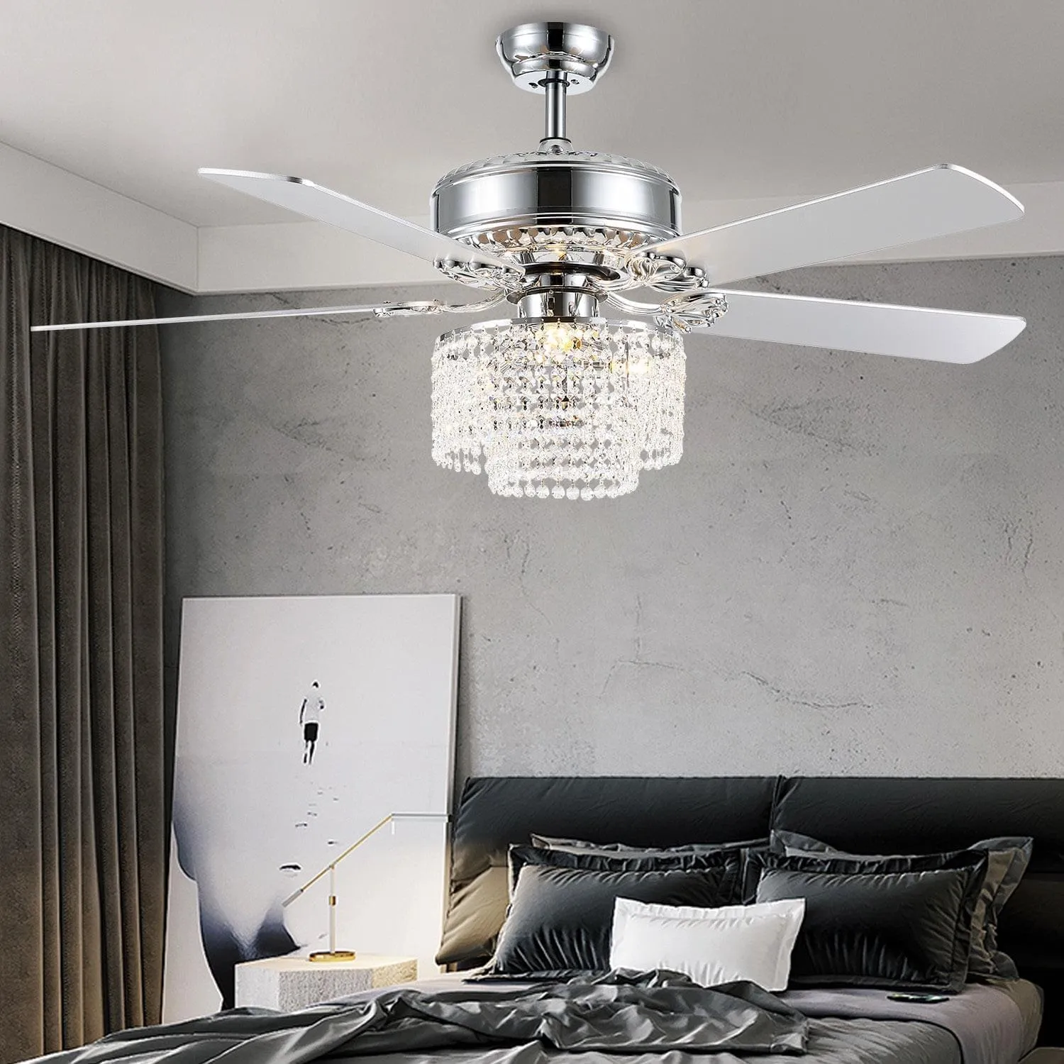 5 - Blade Raindrop Crystal Ceiling Fan with Remote Control