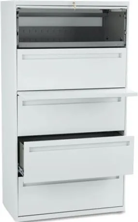 700 Series Five-Drawer Lateral File W/Roll-Out & Posting Shelf 36W Light Gray