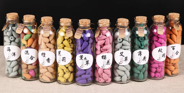 70Pcs Glass Bottle Smoke Backflow Incense Cones