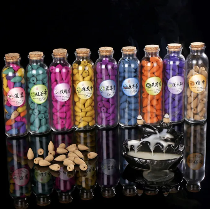 70Pcs Glass Bottle Smoke Backflow Incense Cones