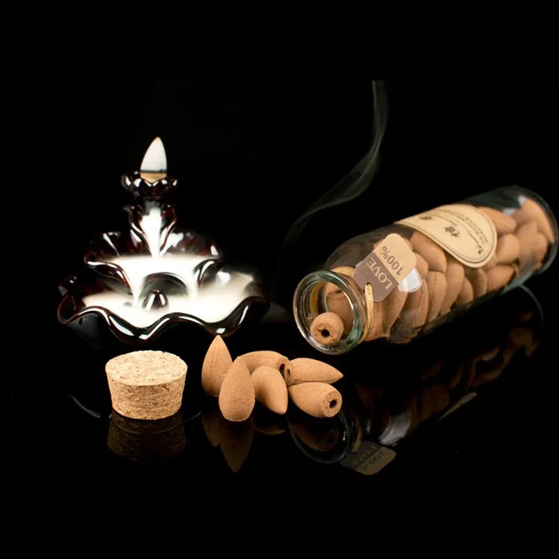 70Pcs Glass Bottle Smoke Backflow Incense Cones