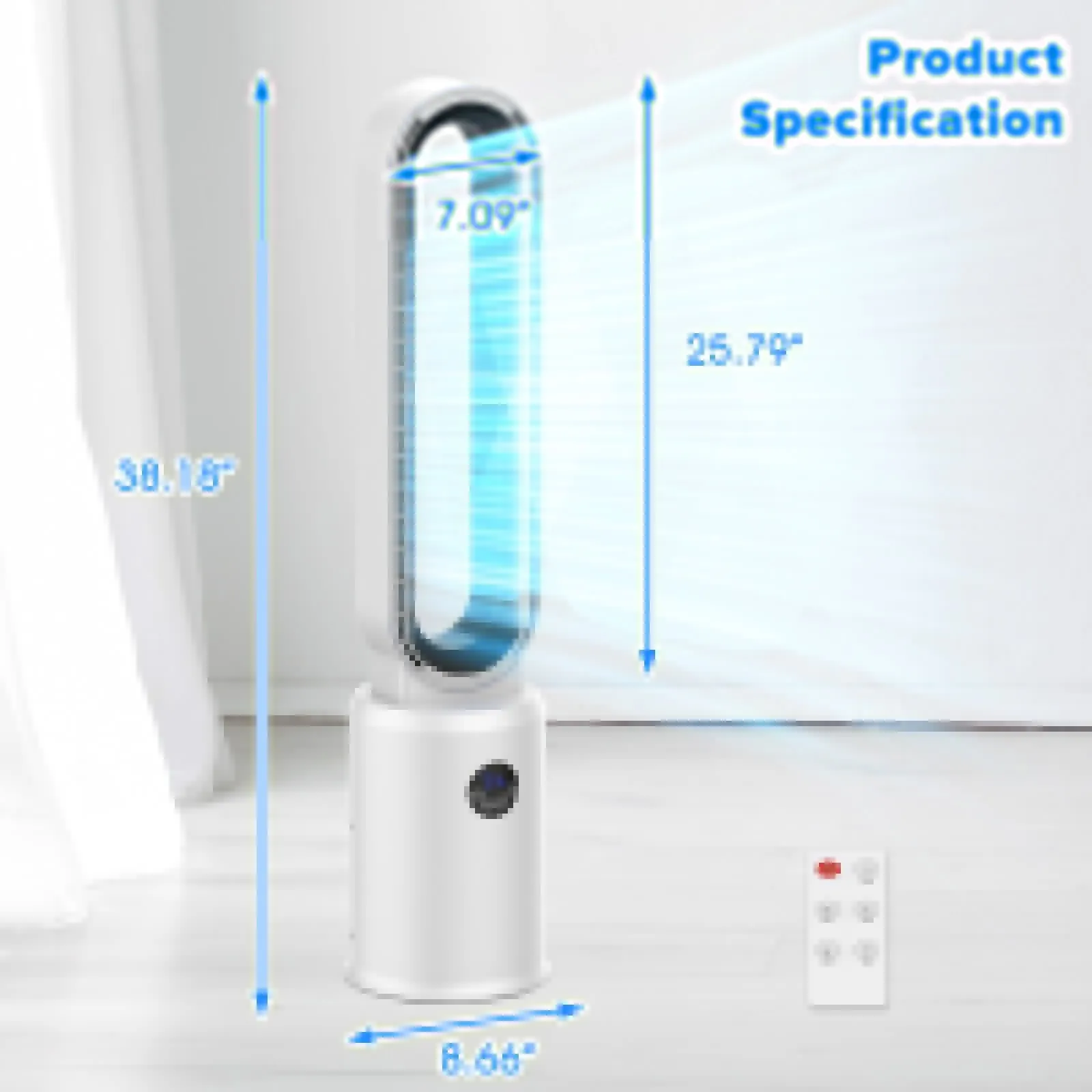 Advwin Bladeless Tower Fan Portable Electric White/Blue