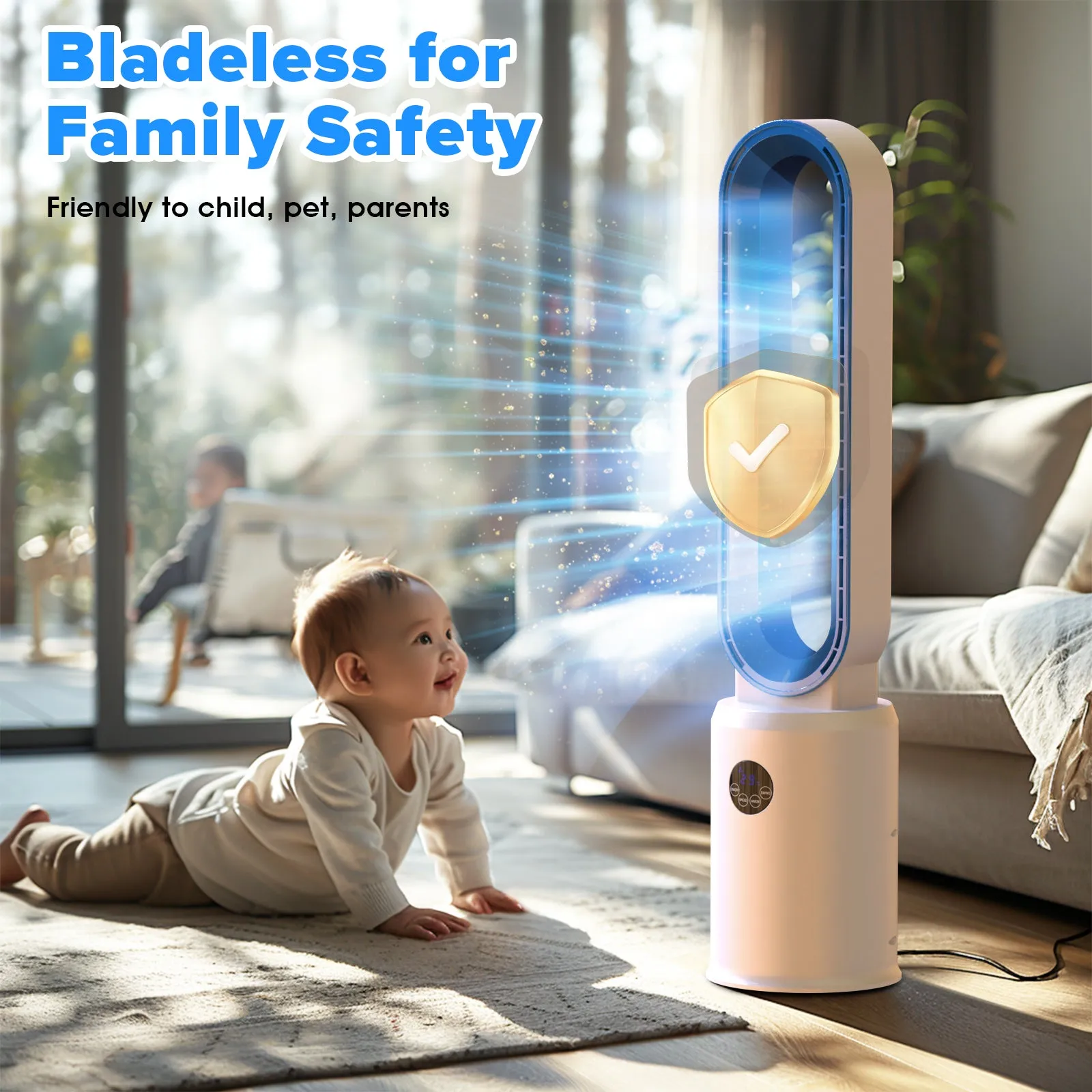 Advwin Bladeless Tower Fan Portable Electric White/Blue