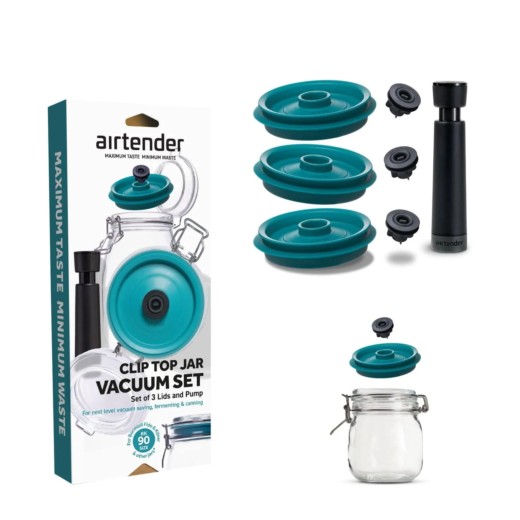 Airtender Clip Top Jar Vacuum Lid & Pump Set