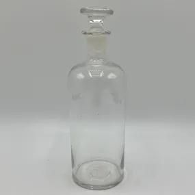 Antique Clear Mouth Blown Glass Apothecary Pharmacy Bottle w/Ground Stopper /cb