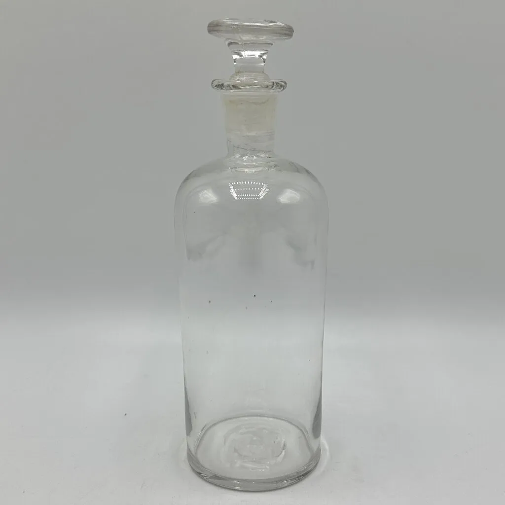 Antique Clear Mouth Blown Glass Apothecary Pharmacy Bottle w/Ground Stopper /cb