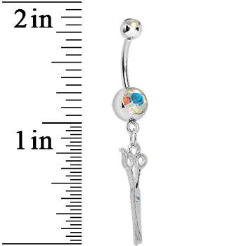 Aurora Gem Hairstylist Scissors Dangle Belly Ring