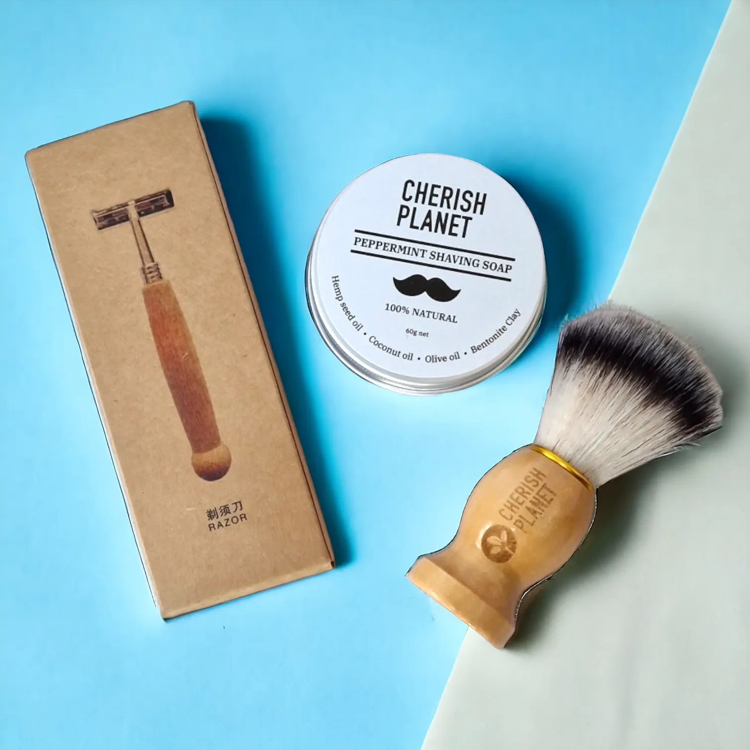 Bamboo Razor Shaving Kit Including Razor, Shaving Soap & Shaving Brush