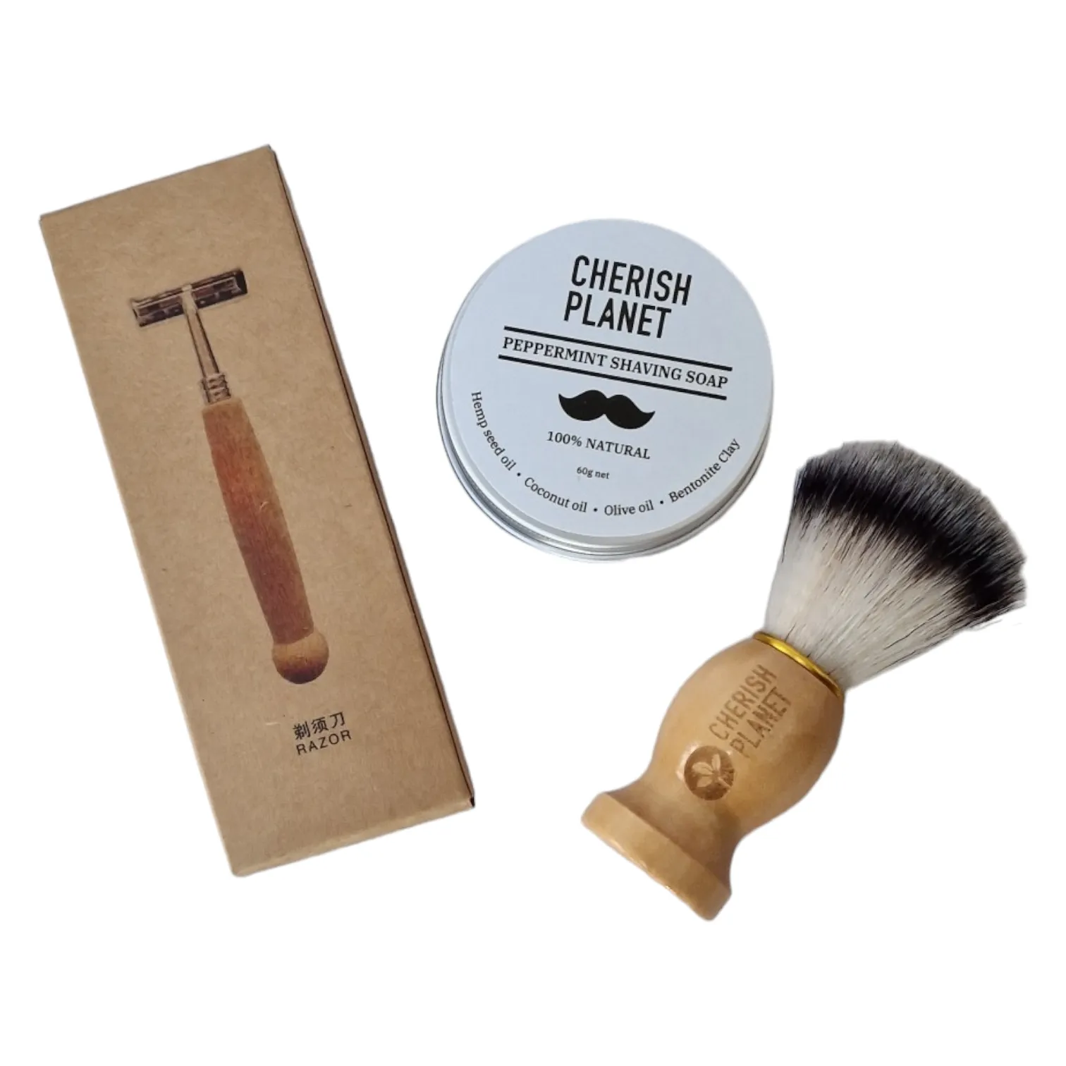 Bamboo Razor Shaving Kit Including Razor, Shaving Soap & Shaving Brush