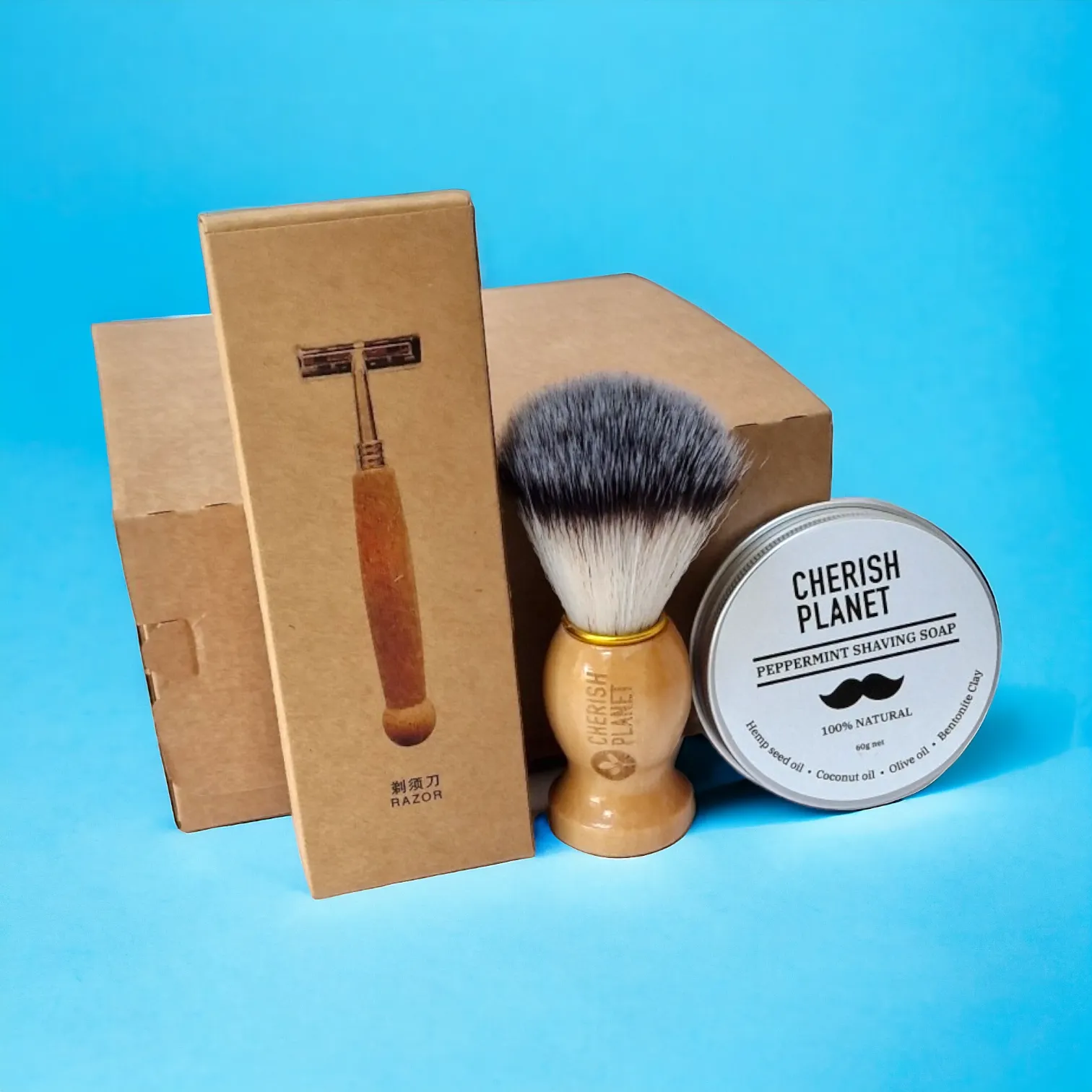 Bamboo Razor Shaving Kit Including Razor, Shaving Soap & Shaving Brush