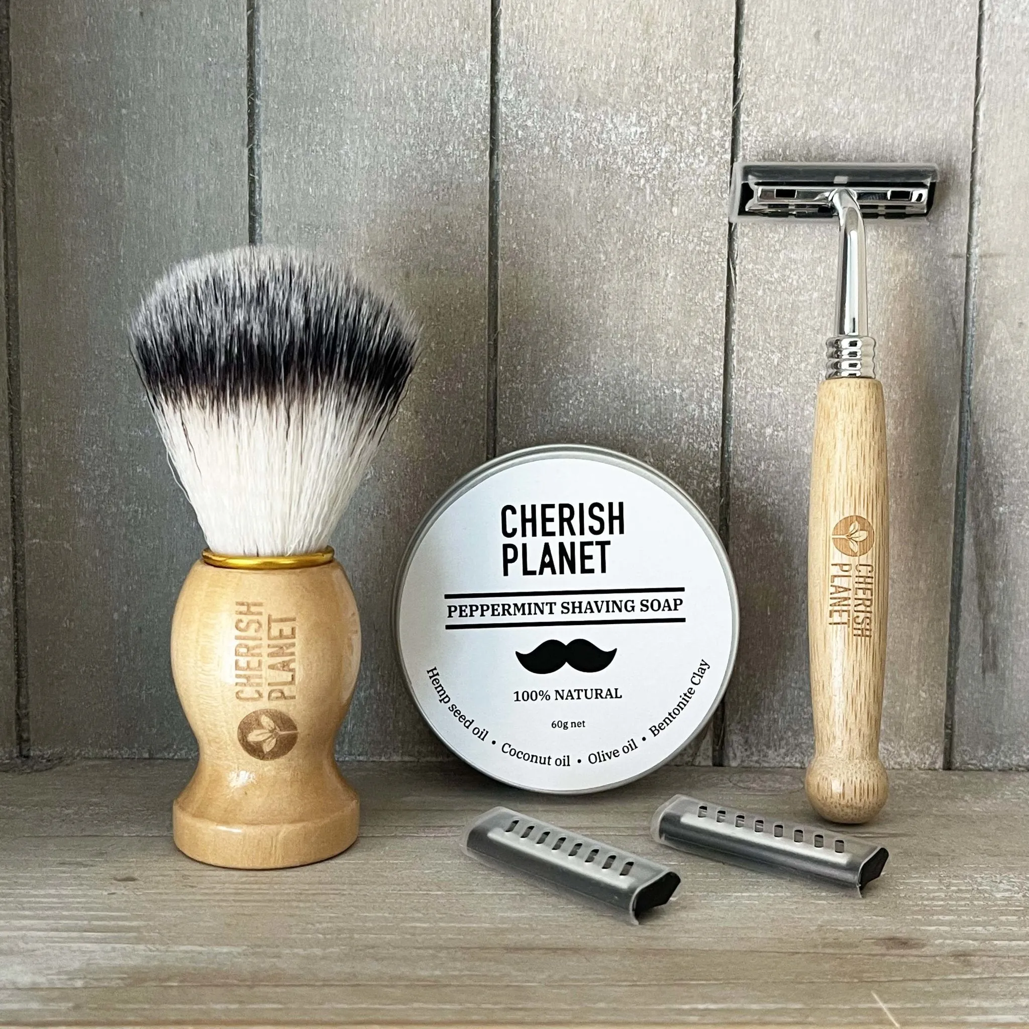 Bamboo Razor Shaving Kit Including Razor, Shaving Soap & Shaving Brush