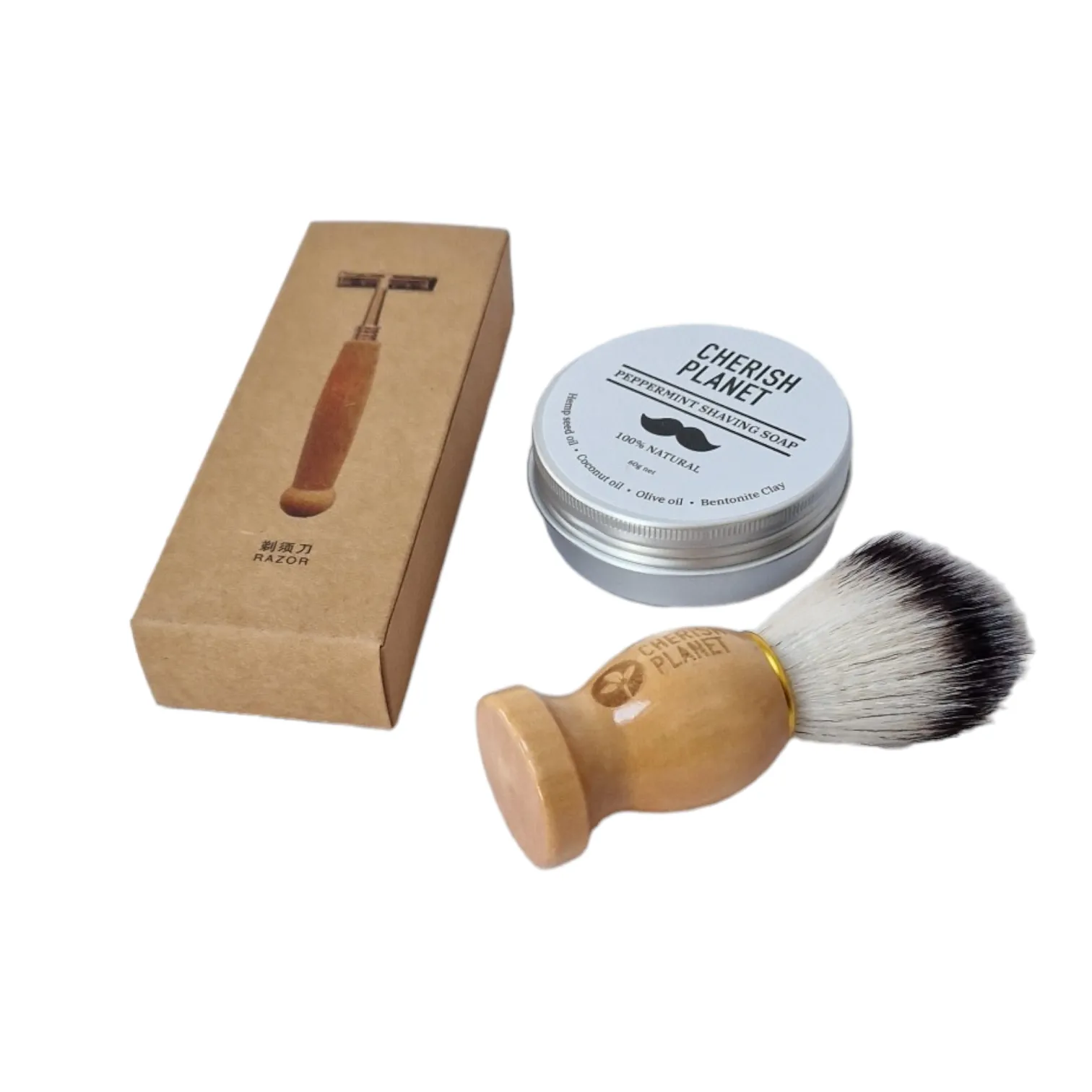 Bamboo Razor Shaving Kit Including Razor, Shaving Soap & Shaving Brush