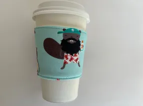 Beavers at the Beach Themed Coffee Cup Cozy, fabric coffee sleeve