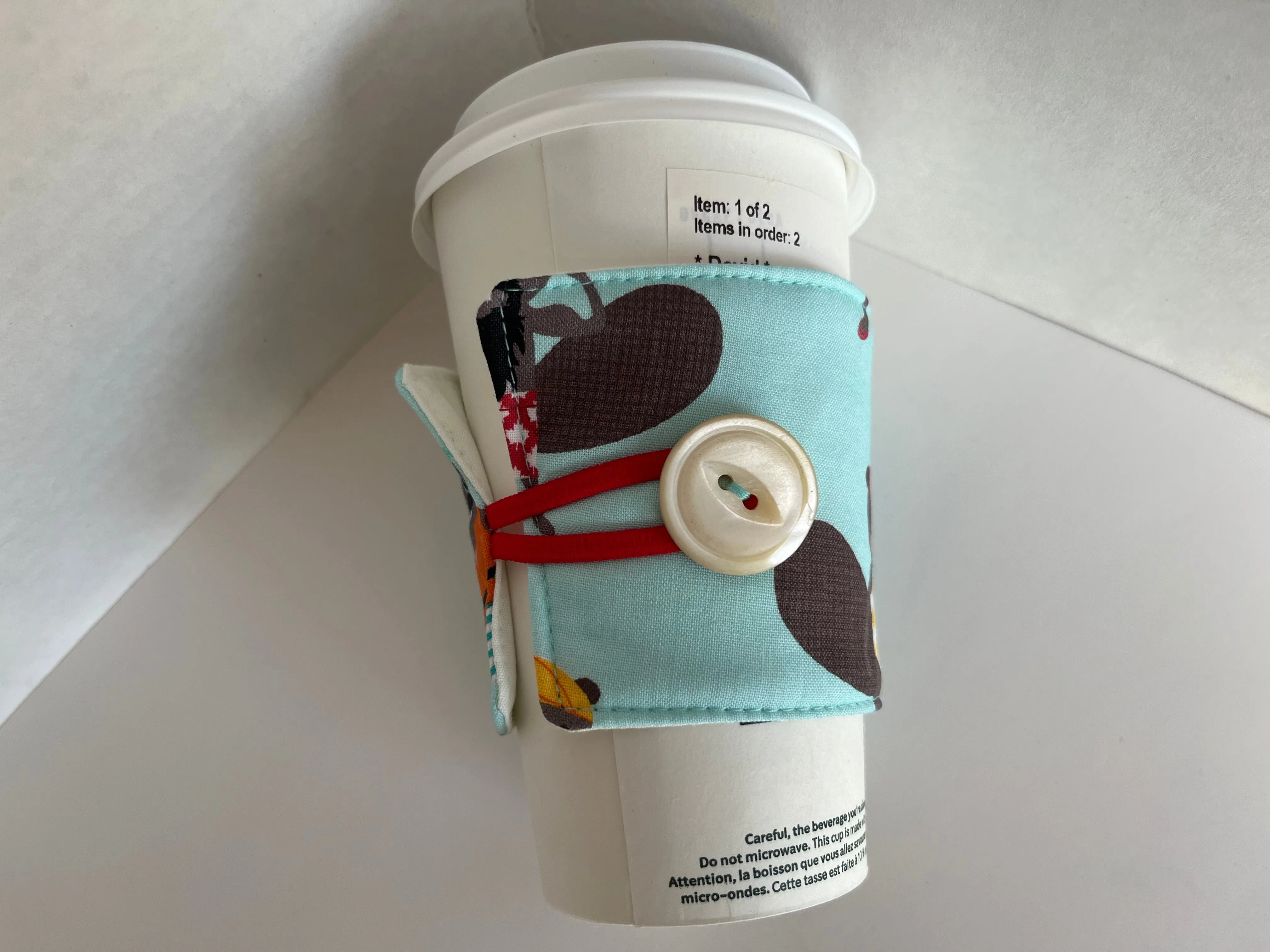 Beavers at the Beach Themed Coffee Cup Cozy, fabric coffee sleeve