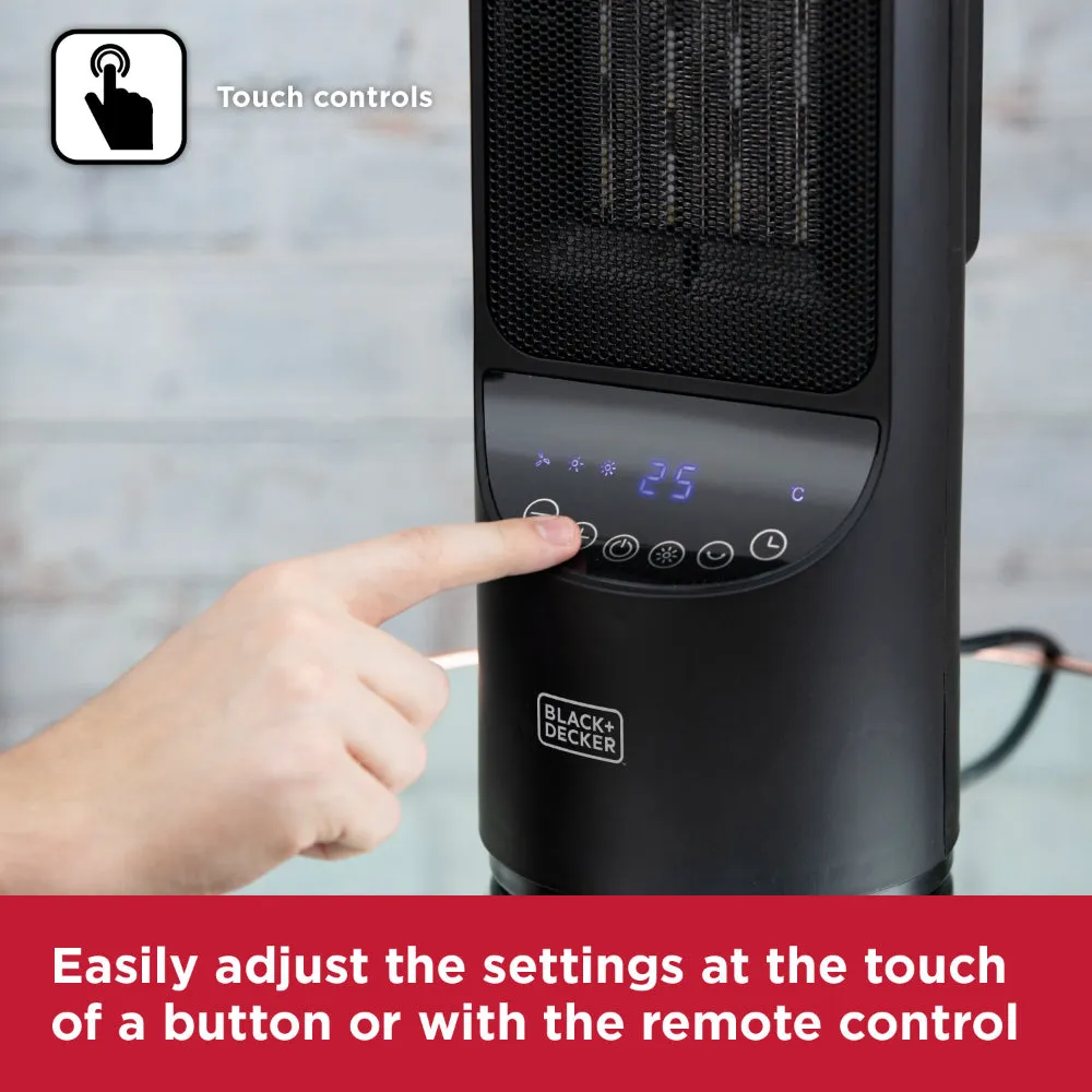 Black Decker Ceramic Tower Fan Heater 2KW  - Black