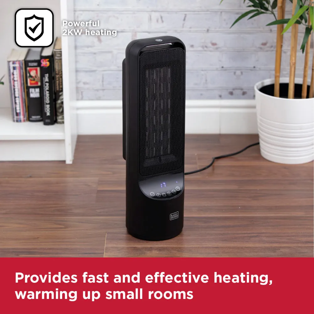 Black Decker Ceramic Tower Fan Heater 2KW  - Black