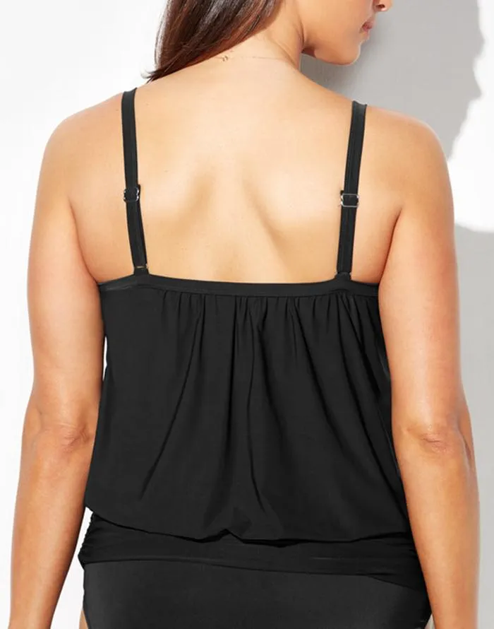 Black Lightweight Blouson Tankini Top