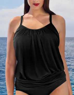 Black Lightweight Blouson Tankini Top