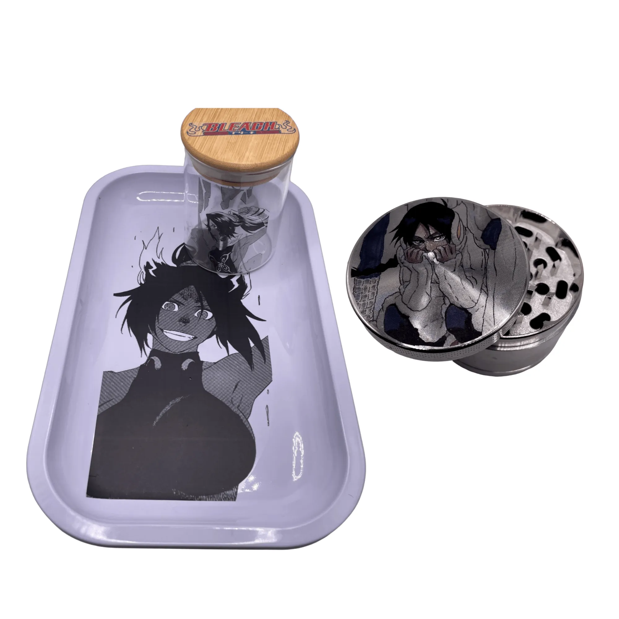 Bleach Anime Spice Grinder, Stash Jar, Rolling Tray Set