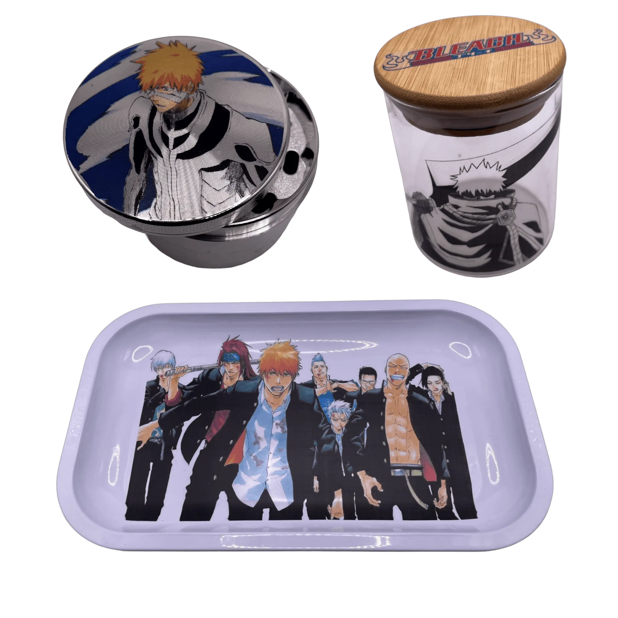 Bleach Anime Spice Grinder, Stash Jar, Rolling Tray Set