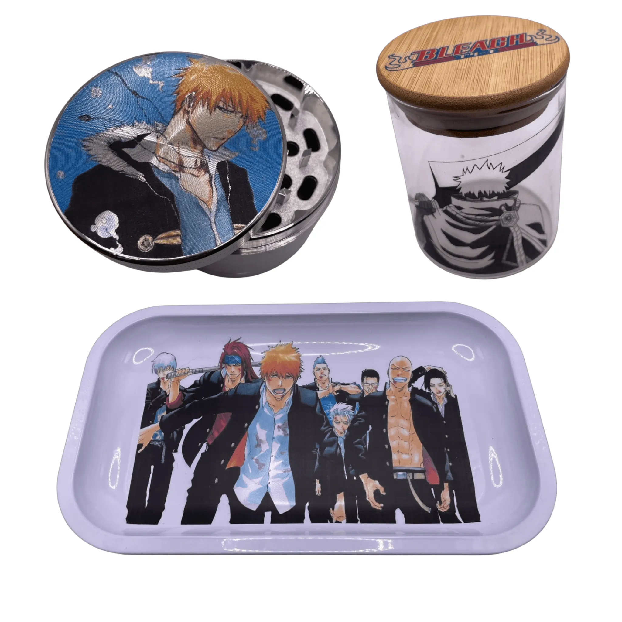 Bleach Anime Spice Grinder, Stash Jar, Rolling Tray Set