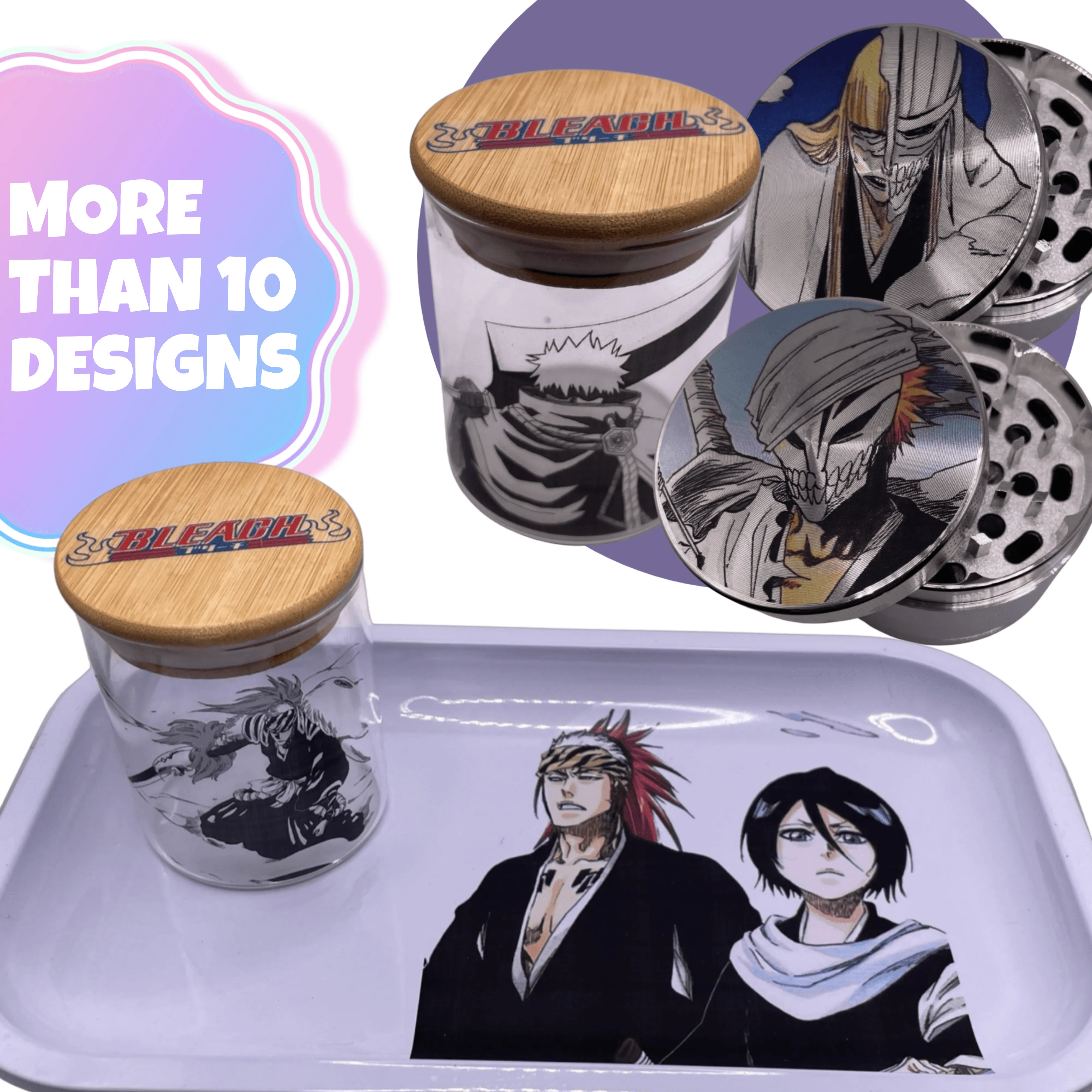 Bleach Anime Spice Grinder, Stash Jar, Rolling Tray Set