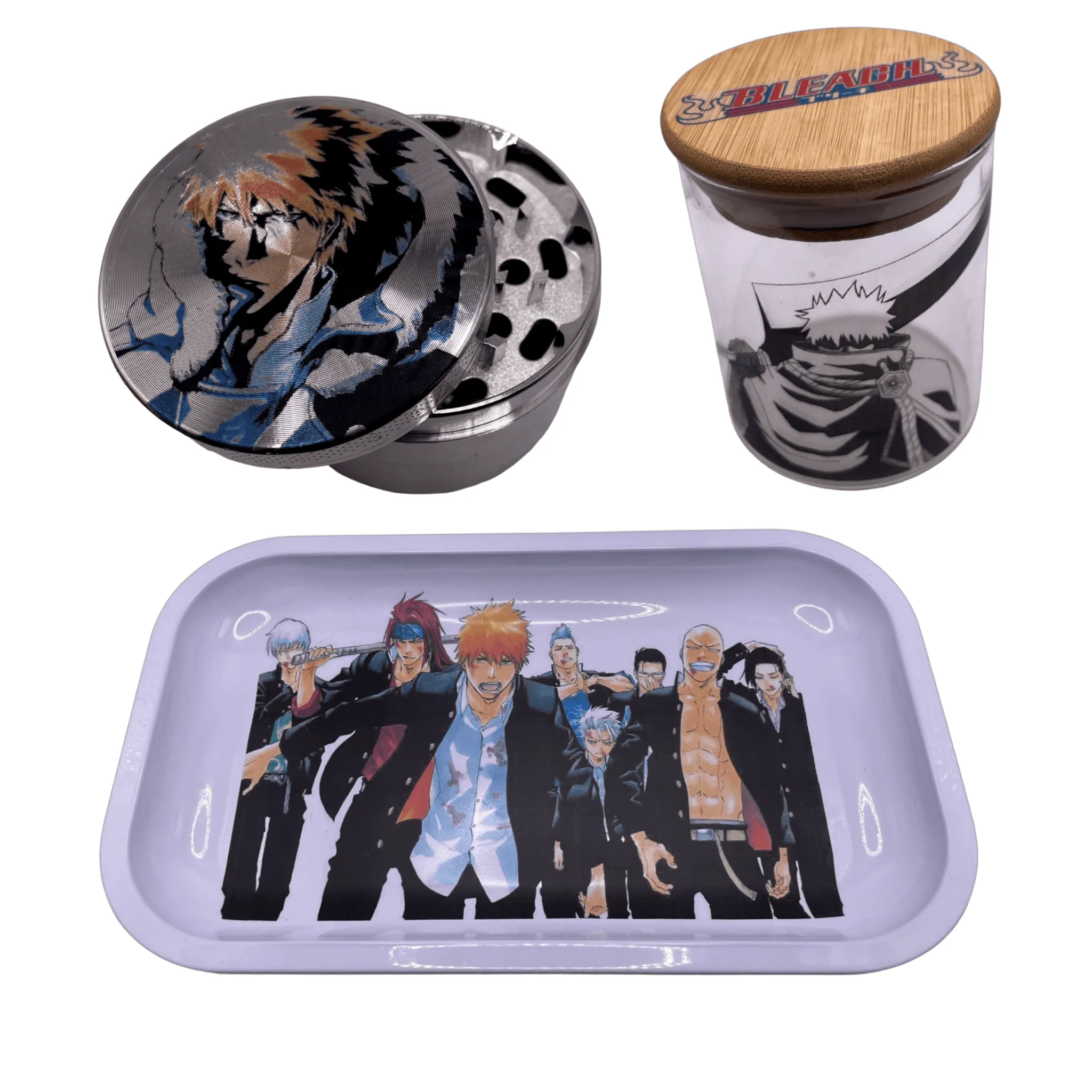 Bleach Anime Spice Grinder, Stash Jar, Rolling Tray Set