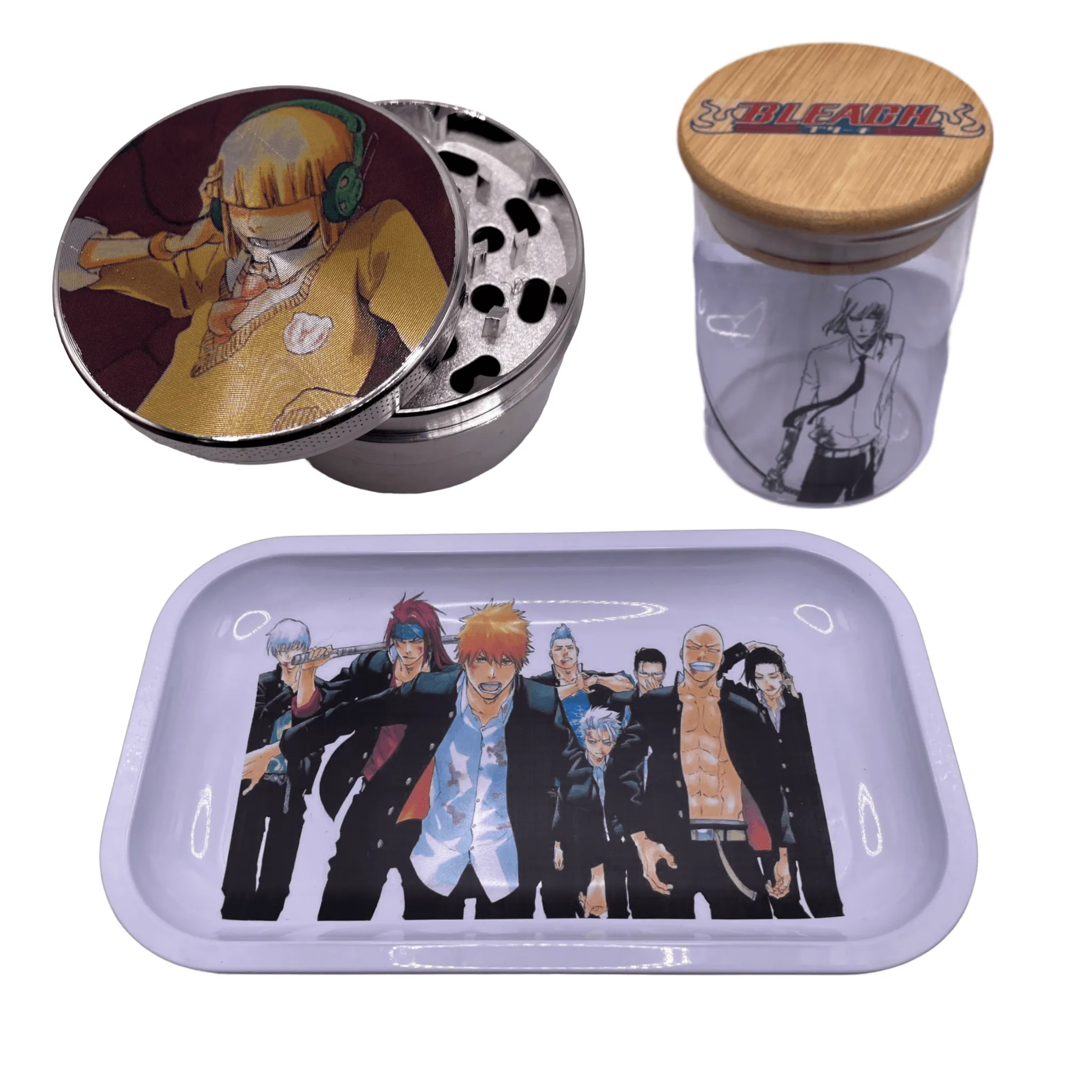 Bleach Anime Spice Grinder, Stash Jar, Rolling Tray Set