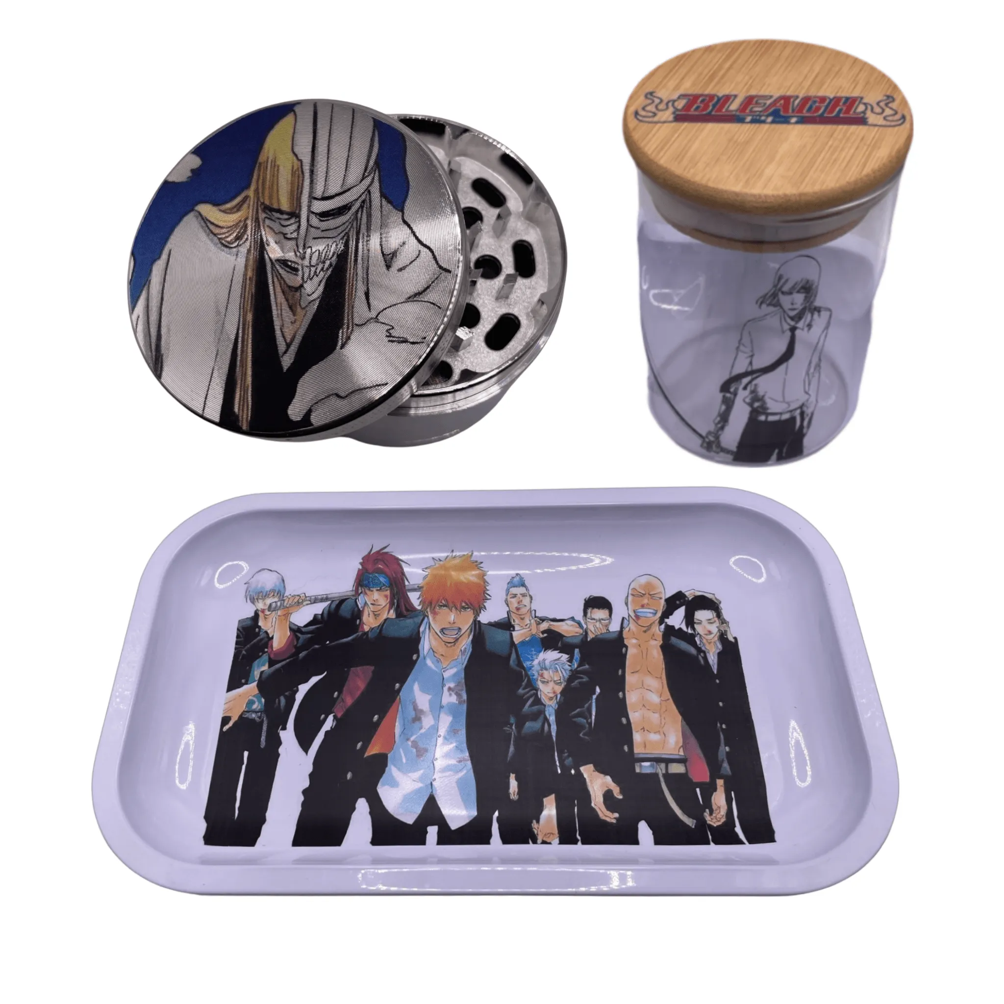 Bleach Anime Spice Grinder, Stash Jar, Rolling Tray Set